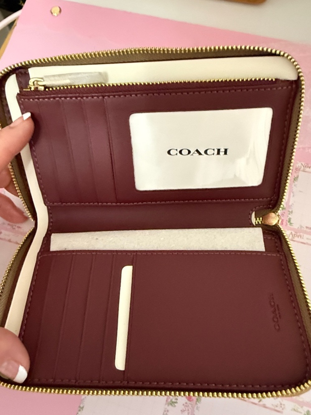 Coach Pebbled Leather Zip Wallet in Taupe with Gold Logo - Picture 4 of 8